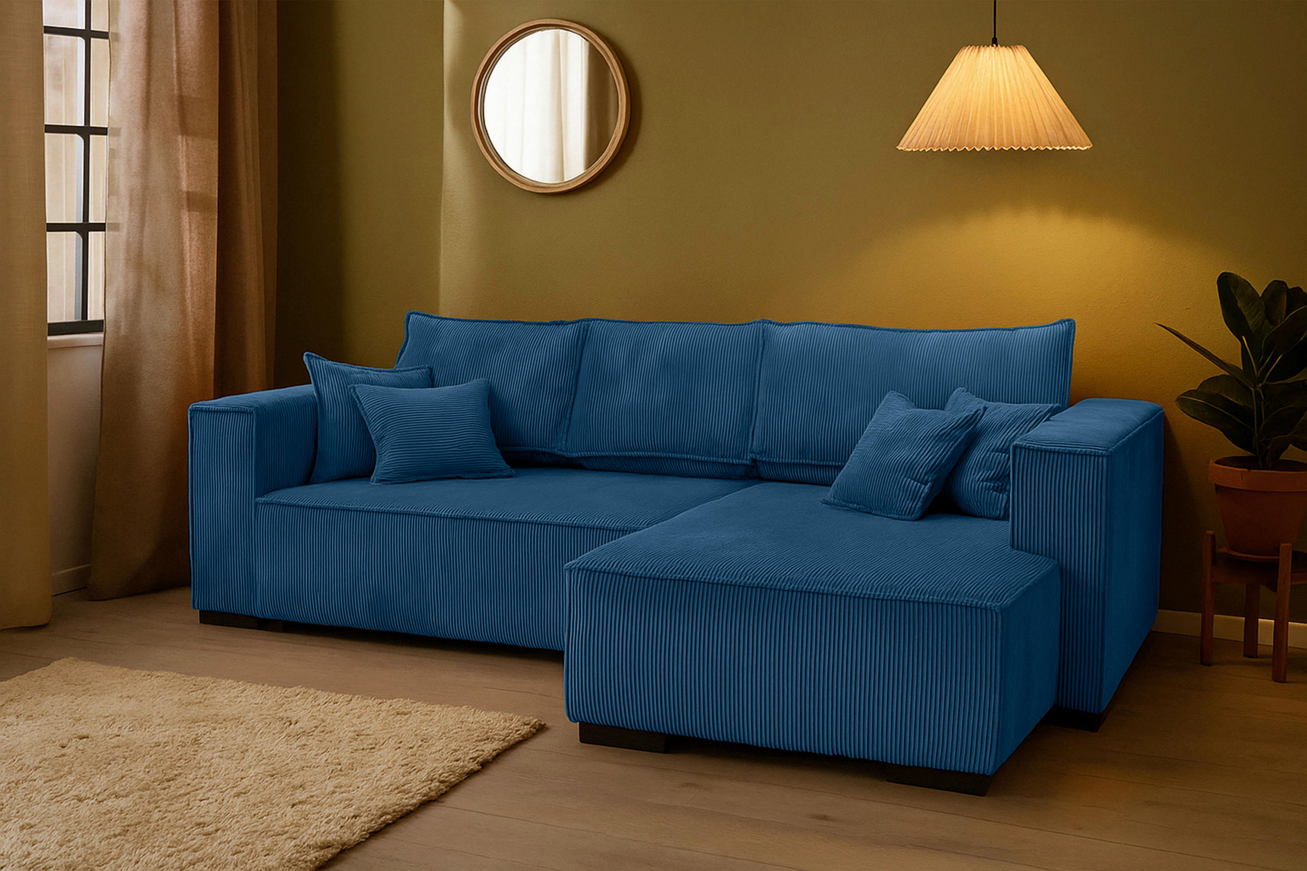 ECKSOFA in Cord Blau  - Blau/Braun, KONVENTIONELL, Holz/Textil (230/190cm) - Carryhome