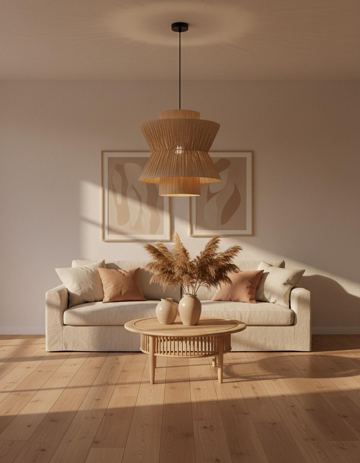 HÄNGELEUCHTE 45/120 cm    - couleur écru, Design, matériaux naturels/métal (45/120cm) - Collet's Monde