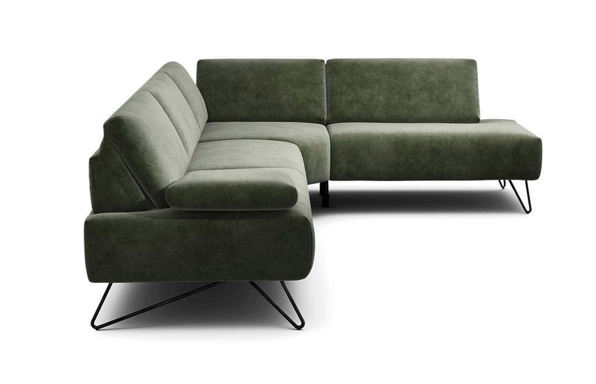 ECKSOFA Cosy Waldgrün Samt  - Waldgrün/Schwarz, Design, Textil/Metall (288-303/213cm) - SENSOO
