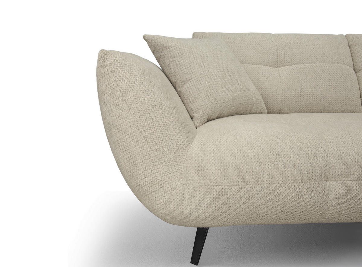 ECKSOFA Taupe Chenille Armlehnenkissen, Rücken echt, Sitztiefenverstellung  - Taupe/Schwarz, KONVENTIONELL, Textil/Metall (313/215cm) - Hom`in