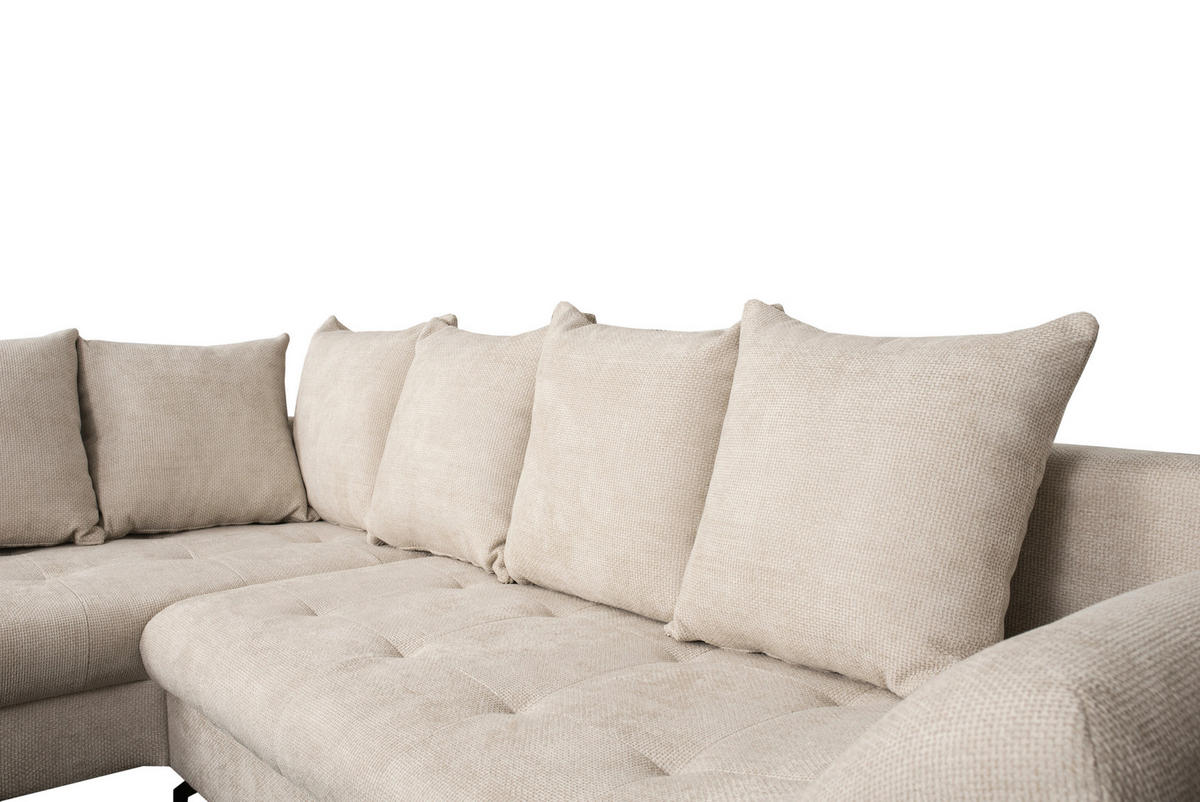 ECKSOFA in Struktur Creme  - Creme/Schwarz, KONVENTIONELL, Textil/Metall (194/274cm) - Carryhome