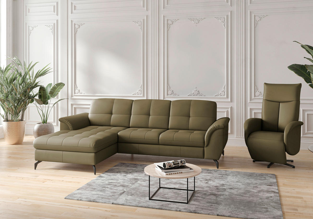 ECKSOFA in Echtleder Olivgrün  - Schwarz/Olivgrün, Modern, Leder/Metall (164/262cm) - Sit & More