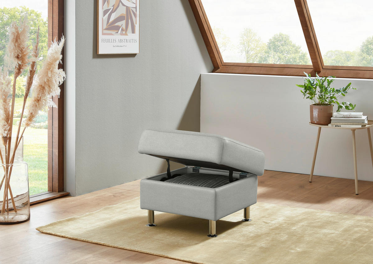 HOCKER in Textil Silberfarben  - Silberfarben/Alufarben, KONVENTIONELL, Textil/Metall (60/46/60cm) - Beldomo Comfort