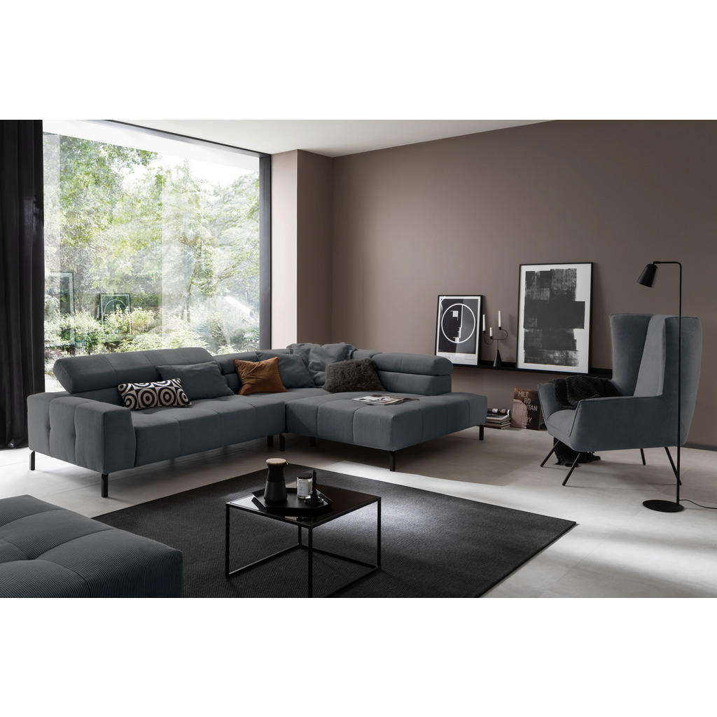 Thumbnail - Hom`in Ecksofa, Anthrazit, Textil, 4-5-Sitzer, Ottomane rechts, L-Form, 311x219 cm, Blauer Engel, Goldenes M, Oeko-Tex® ...