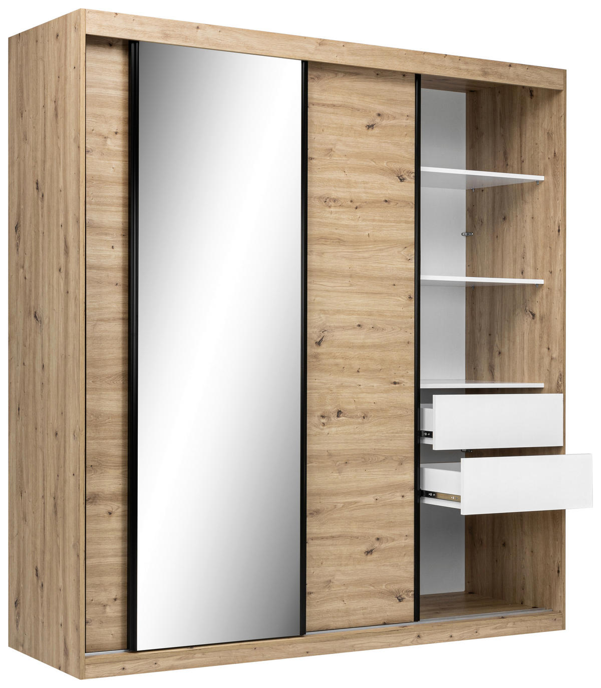 SCHIEBETÜRENSCHRANK 200/215/59,5 cm 3-türig Eiche Artisan  - Schwarz/Eiche Artisan, MODERN, Holzwerkstoff/Metall (200/215/59,5cm) - MID.YOU