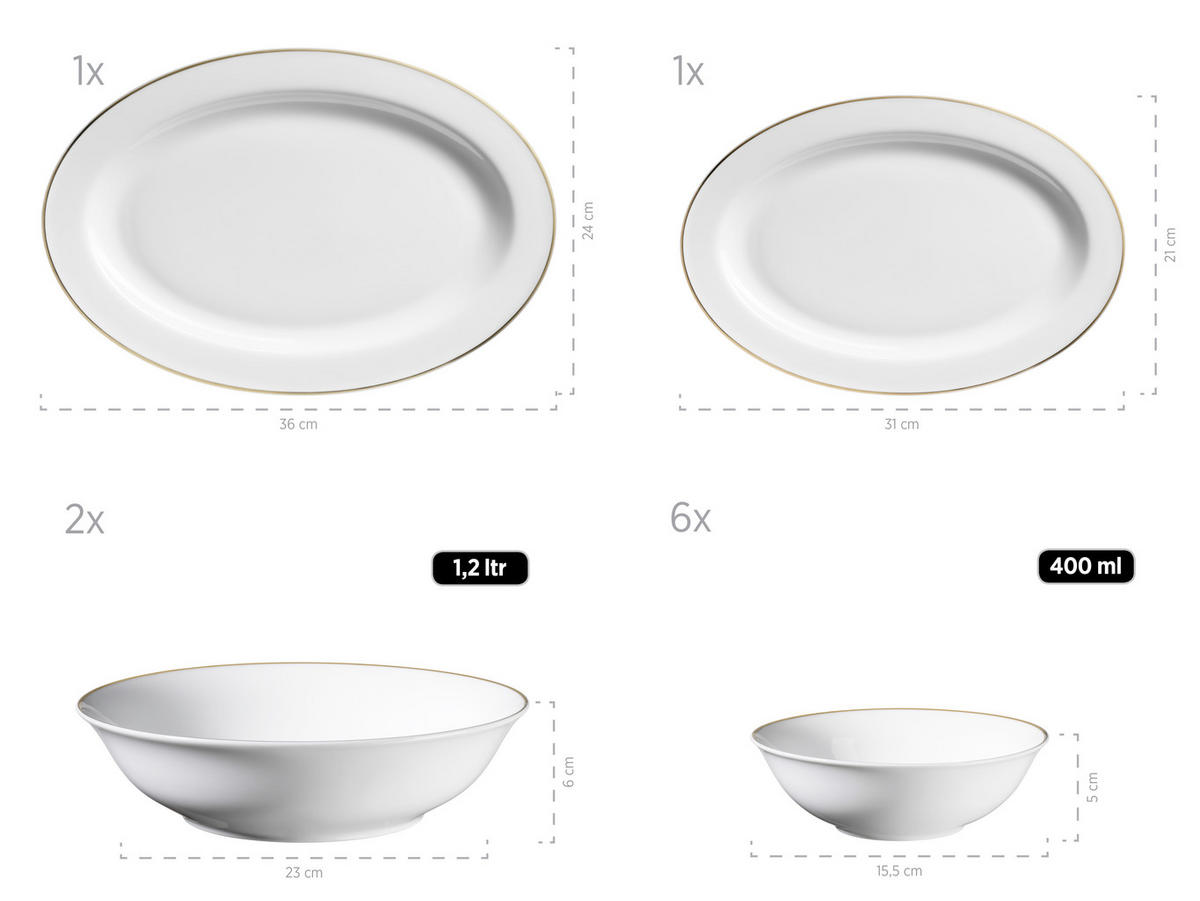 KOMBISERVICE Professional Dining 24-teilig  - Goldfarben/Weiß, Basics, Keramik (39/34/28cm) - Mäser