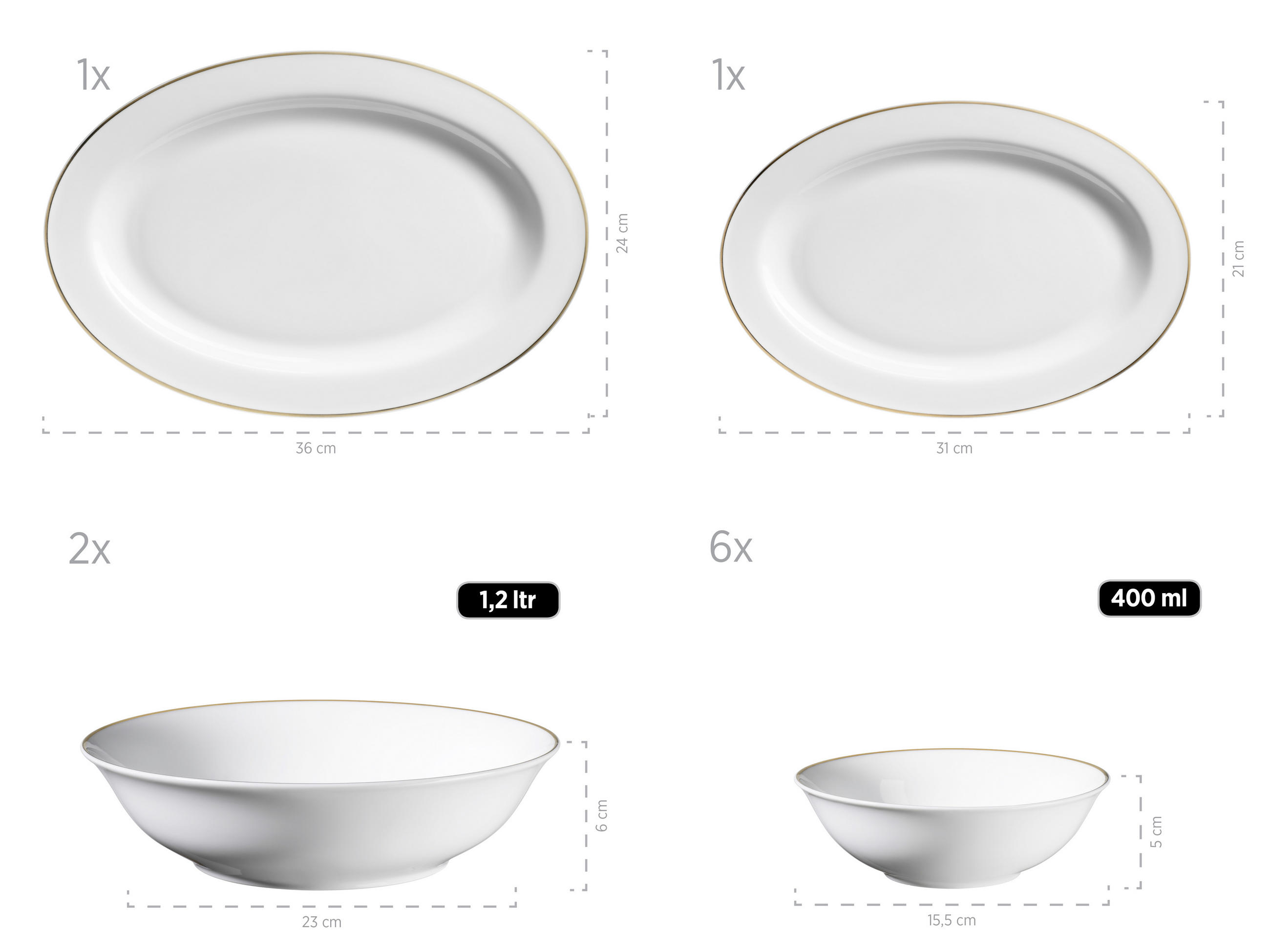 Thumbnail - Mäser Kombiservice Professional Dining, Weiß, Gold, Keramik, 24-teilig, 400 ml, 39x34x28 cm, Essen & Trinken, Geschirr, ...