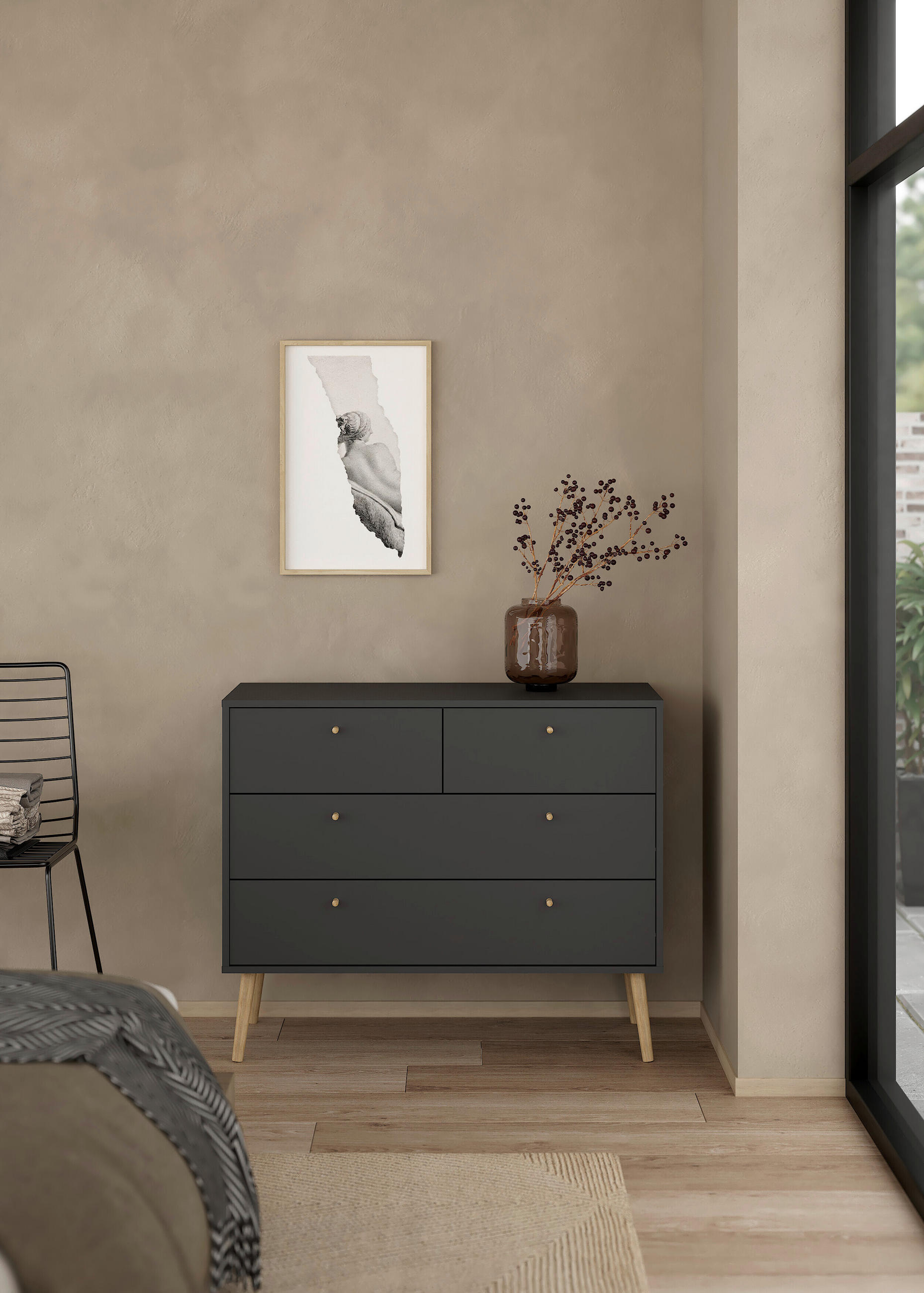 BYRÅ 98,7/81,7/39,1 cm - grå/ekfärgad, Design, trämaterial/trä (98,7/81,7/39,1cm) - Best Price