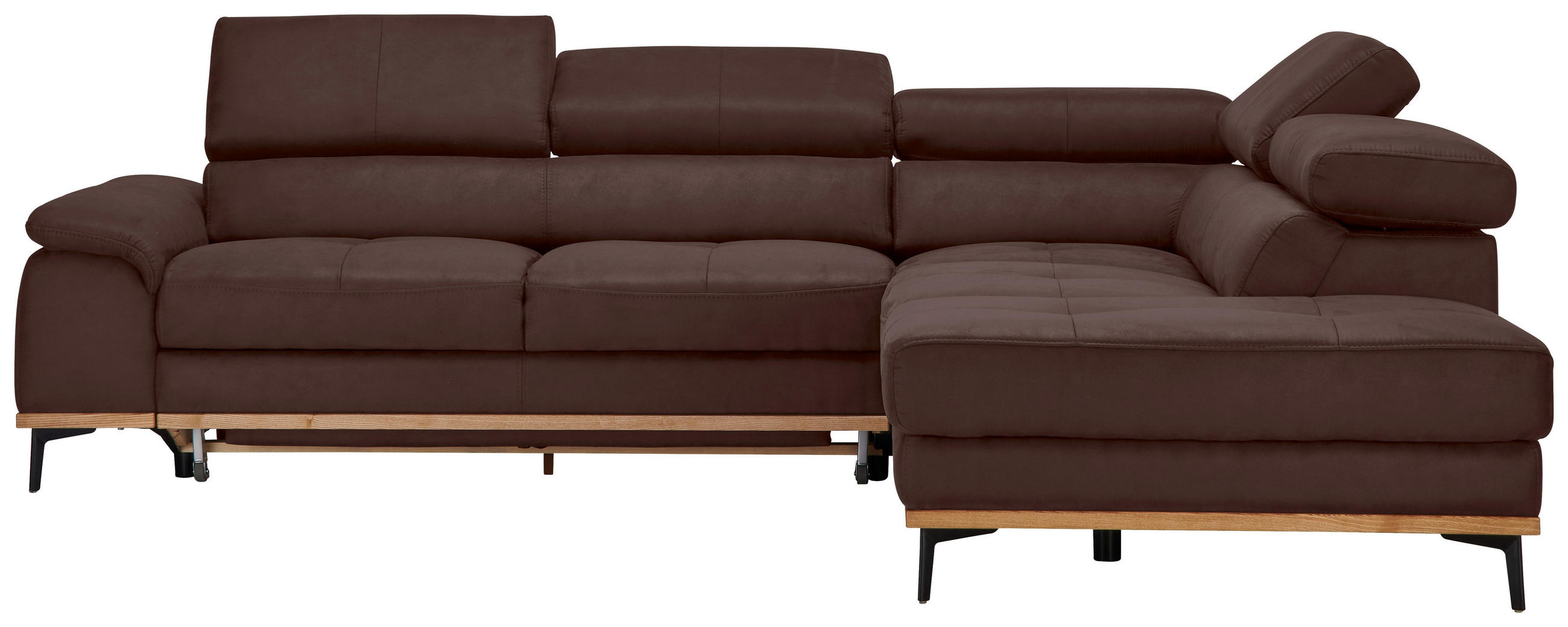 ECKSOFA inkl.Funktionen Mokka Lederlook  - Schwarz/Mokka, Natur, Holz/Textil (282/226cm) - Novel