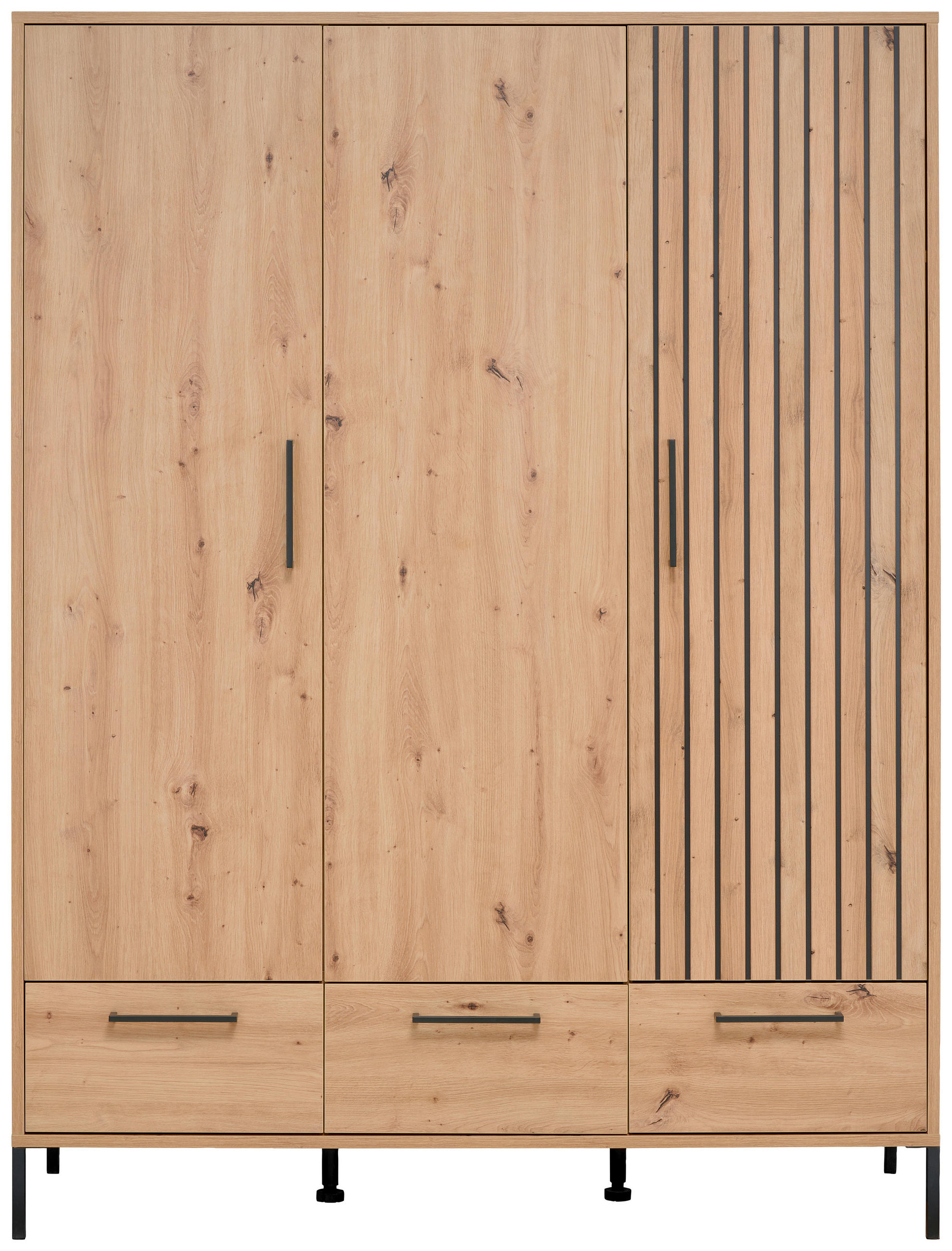 BABYKLEIDERSCHRANK Line Eiche Artisan  - Schwarz/Eiche Artisan, Trend, Holzwerkstoff/Metall (148/195/51cm) - Jimmylee