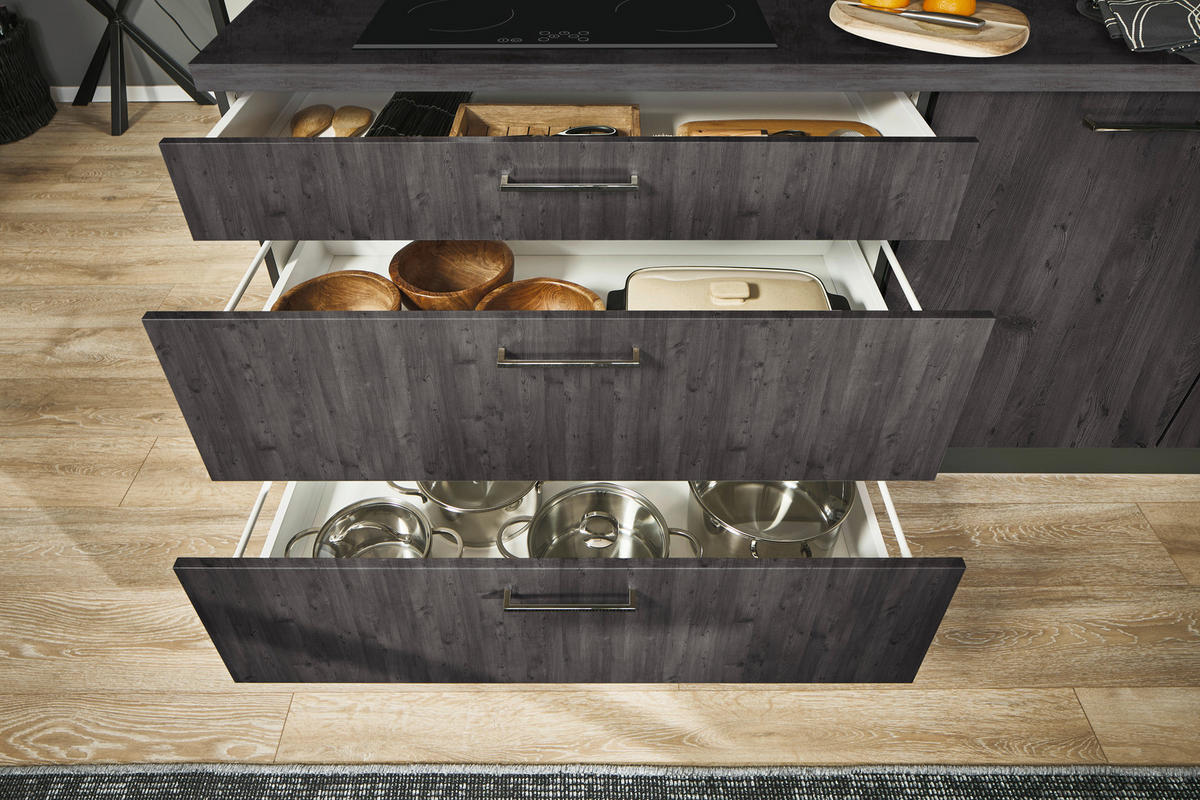 ECKKÜCHE 220/120 cm  in Graphitfarben, Schwarz, Lavagrau  - Eiche dunkel/Lavagrau, Design, Holzwerkstoff/Metall (220/120cm) - Xora