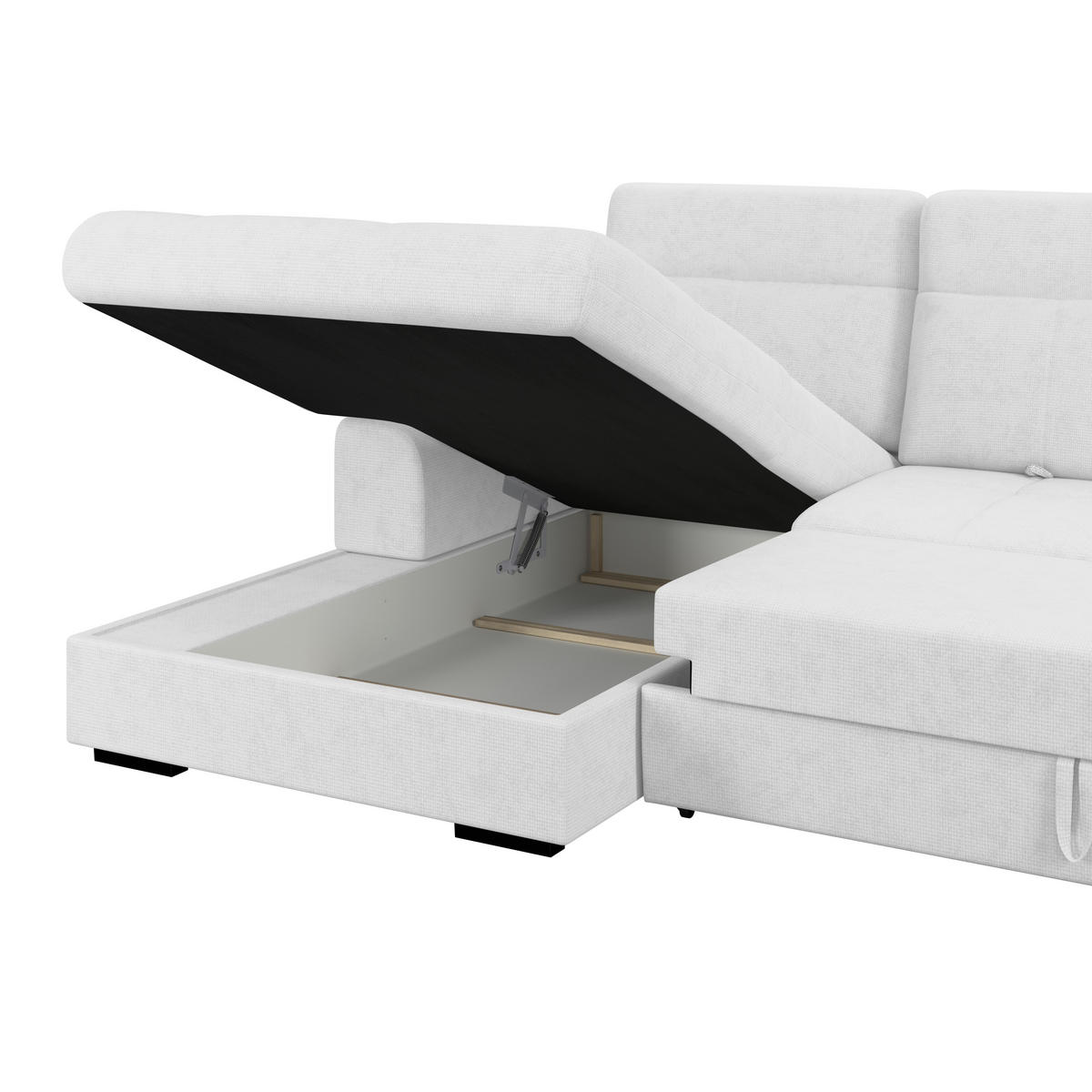 ECKSOFA Silberfarben Chenille Rücken echt, Kopfteilverstellung  - Silberfarben/Schwarz, KONVENTIONELL, Holz/Textil (203/286cm) - MID.YOU