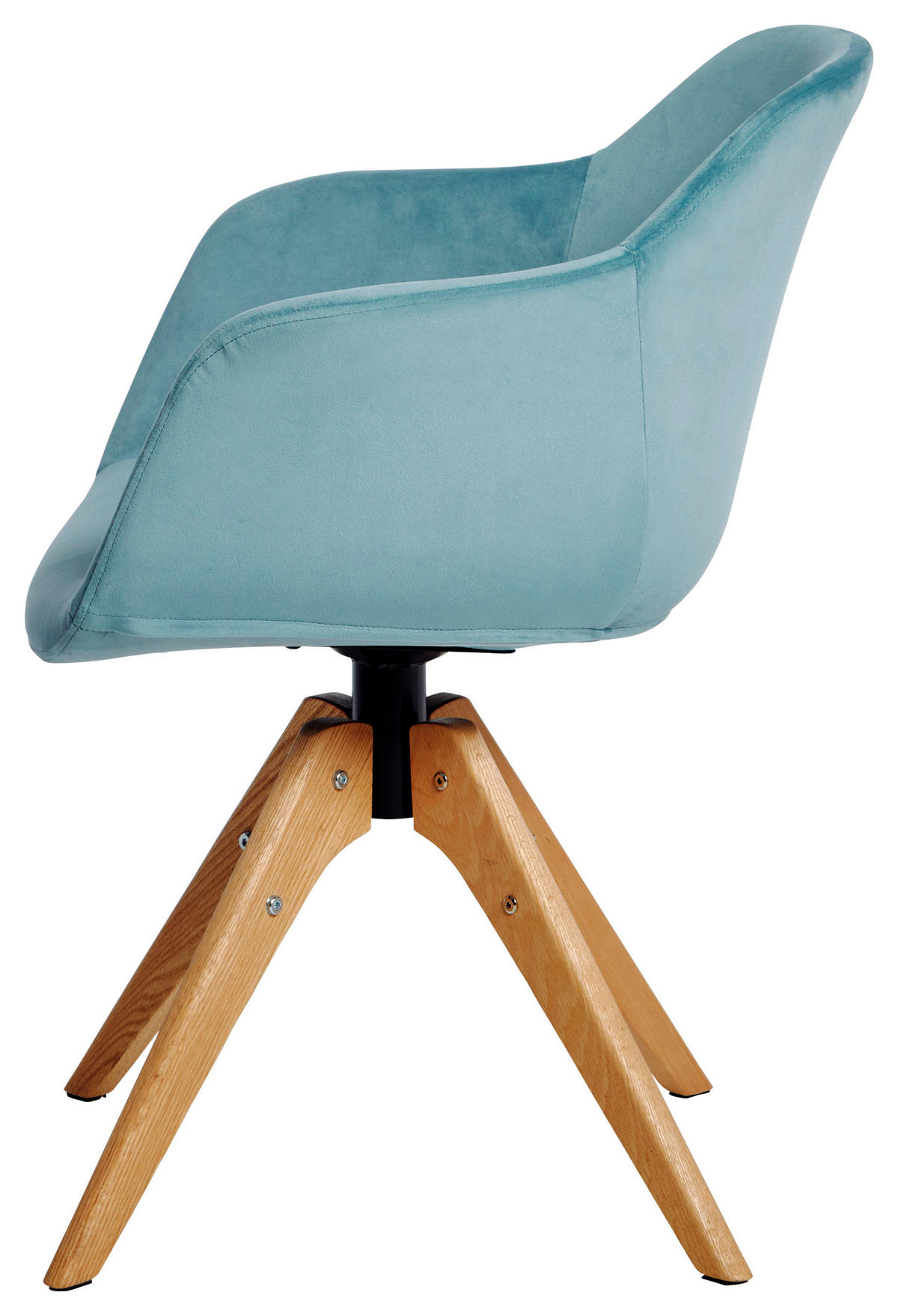 ARMLEHNSTUHL Samt Eichefarben, Hellblau Eukalyptusholz massiv  - Eichefarben/Hellblau, MODERN, Holz/Kunststoff (56,5/59/79cm) - Livetastic