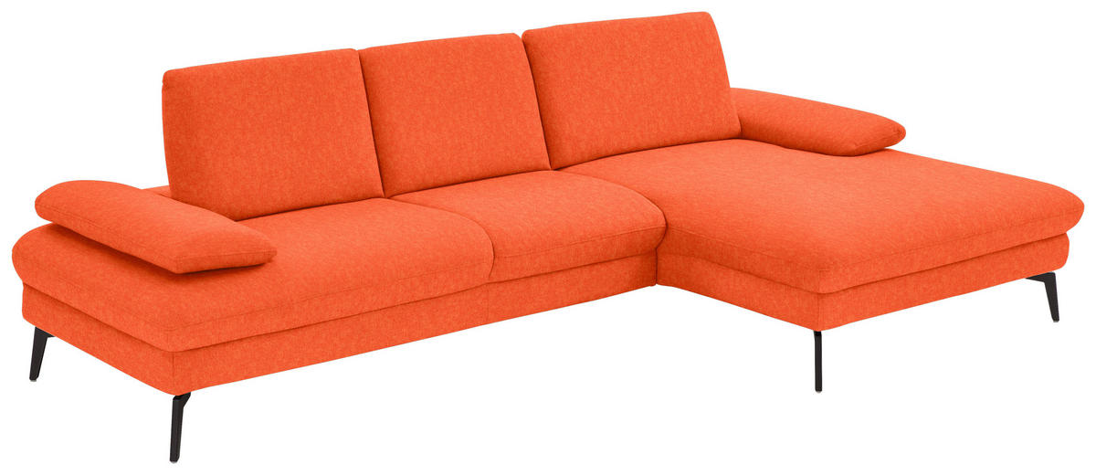 ECKSOFA in Chenille, Mikrofaser Orange  - Schwarz/Orange, Design, Textil/Metall (299/157cm) - Dieter Knoll