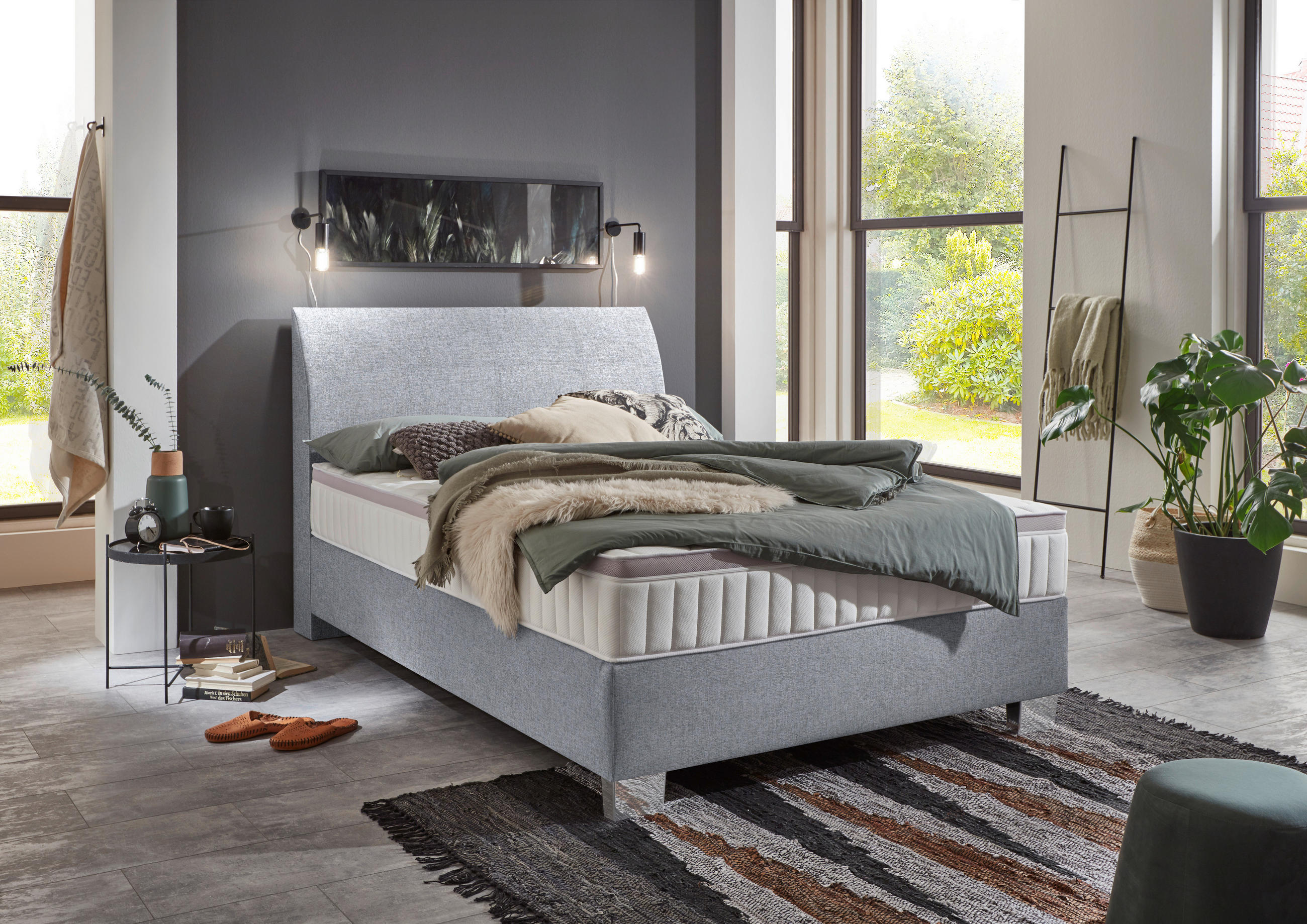 BOXSPRINGBETT 120/200 cm  in Hellgrau  - Chromfarben/Hellgrau, Konventionell, Kunststoff/Textil (120/200cm) - Hom`in