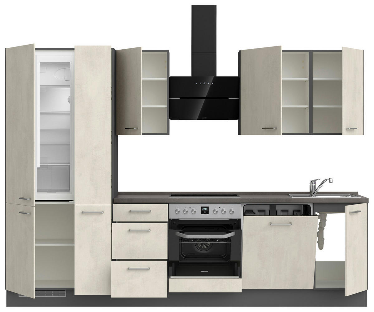 KÜCHENLEERBLOCK 300 cm   in Weiß, Schieferfarben  - Schieferfarben/Edelstahlfarben, MODERN, Holzwerkstoff/Metall (300cm) - Nobilia