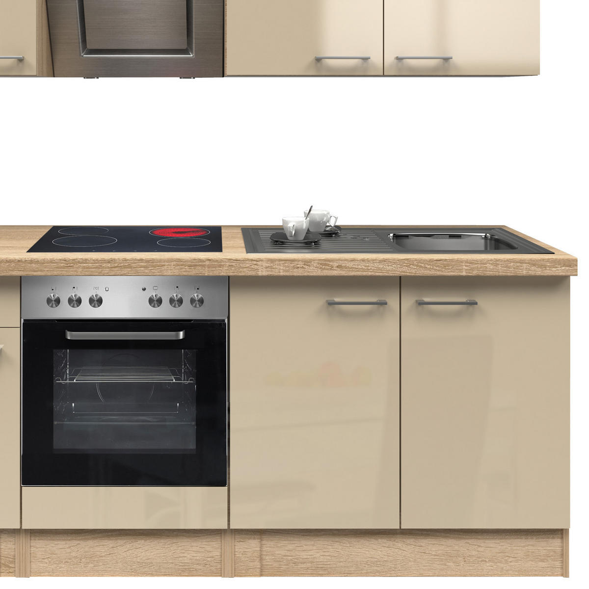 KÜCHENBLOCK 210 cm   in Kaschmir  - Kaschmir/Edelstahlfarben, MODERN, Holzwerkstoff/Metall (210cm) - FlexWell