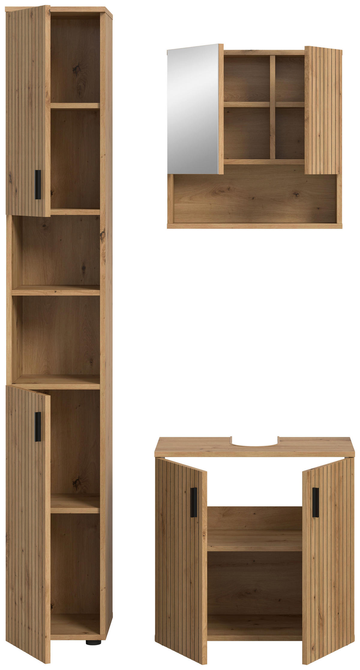 BADEZIMMER 3-teilig  in 90 cm  - Schwarz/Eiche Artisan, Basics, Holzwerkstoff/Kunststoff (90cm) - MID.YOU