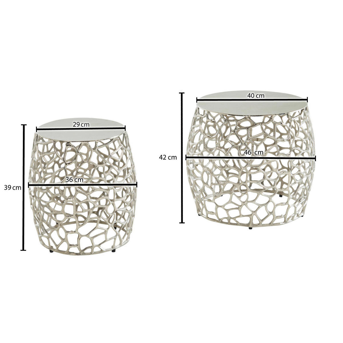 SATZTISCH rund Silberfarben  - Silberfarben, Design, Metall (46/46/42cm) - MID.YOU