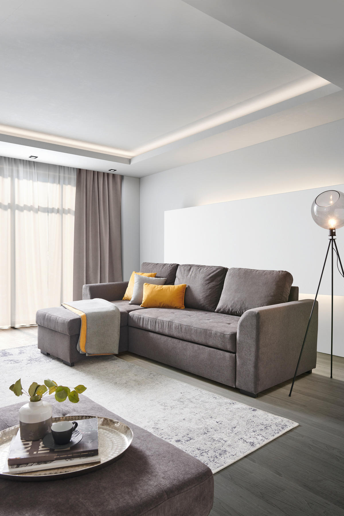 ECKSOFA in Webstoff Dunkelgrau  - Dunkelgrau/Schwarz, Design, Kunststoff/Textil (155/243cm) - Xora