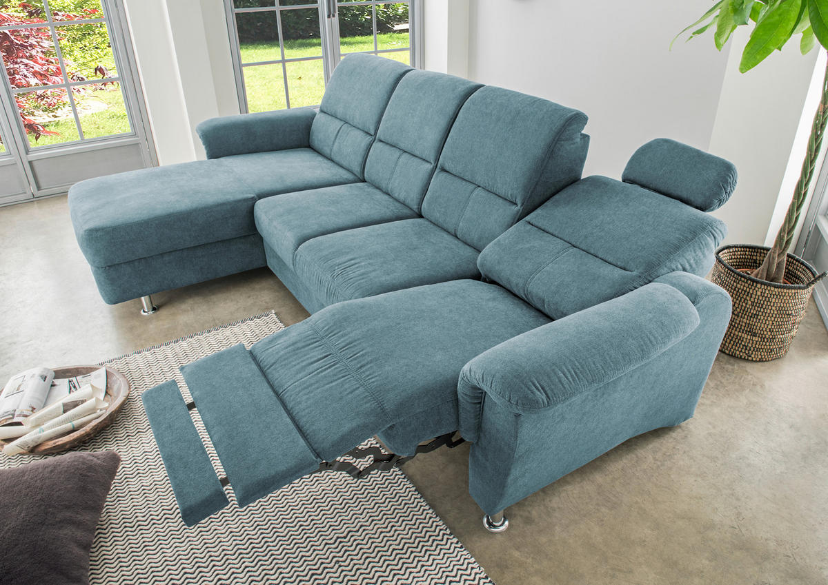 ECKSOFA Hellblau Mikrofaser  - Chromfarben/Hellblau, KONVENTIONELL, Textil/Metall (165/292cm) - Livetastic