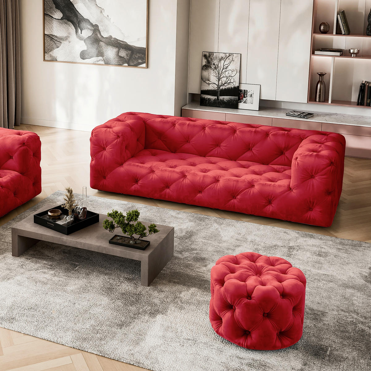 HOCKER Fresco Samt Rot  - Rot/Schwarz, Design, Kunststoff/Textil (60/39/60cm) - P & B