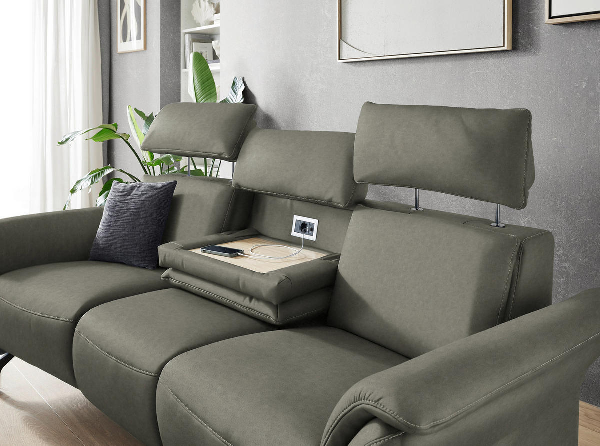 TRAPEZSOFA in Echtleder Grau  - Schwarz/Grau, KONVENTIONELL, Leder/Metall (221/103/95cm) - Dieter Knoll