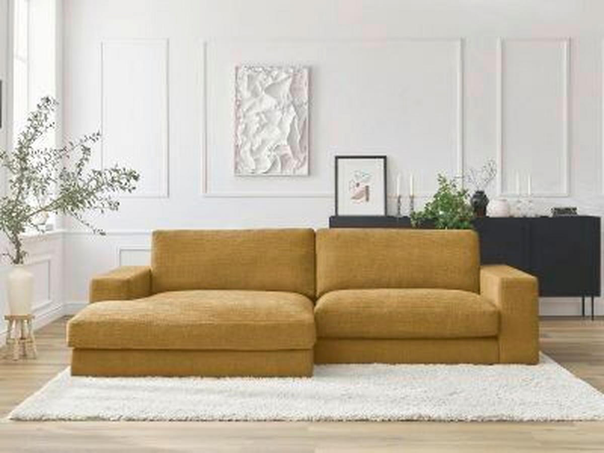 ECKSOFA Ottomane links  LEONARD  Gelb Struktur  - Gelb/Schwarz, MODERN, Kunststoff/Textil (159/274cm)
