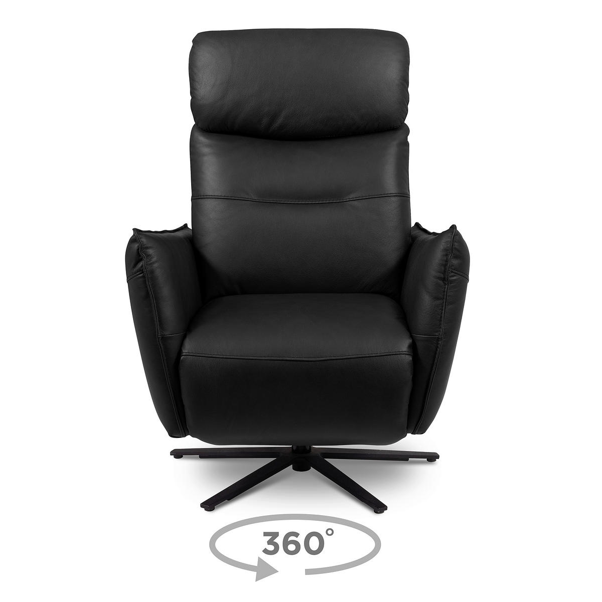RELAXSESSEL in Leder Schwarz  - Schwarz, Design, Leder/Metall (77/107/88cm) - Livetastic