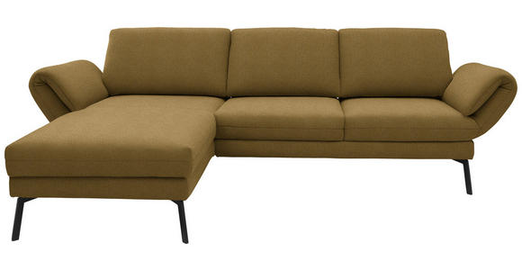 ECKSOFA  in Flachgewebe Schilfgrün Armteilverstellung, Relaxfunktion, Drehsitzfunktion  175-224/255-365 cm  - Schilfgrün/Schwarz, Design, Textil/Metall (175-224/255-365cm) - Dieter Knoll