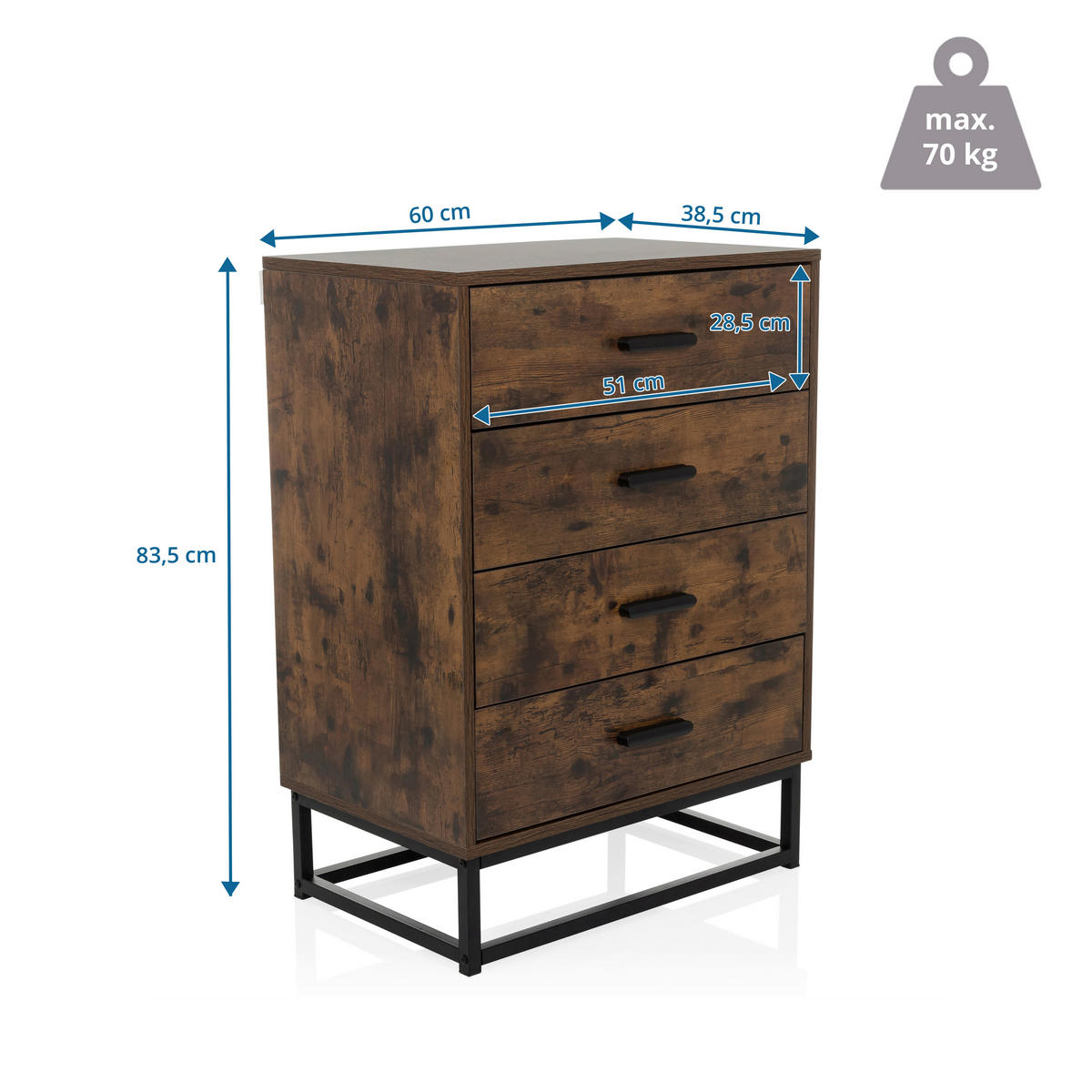 KOMMODE  in 60/83,5/38,5 cm  - Schwarz/Braun, MODERN, Holzwerkstoff/Metall (60/83,5/38,5cm) - MID.YOU