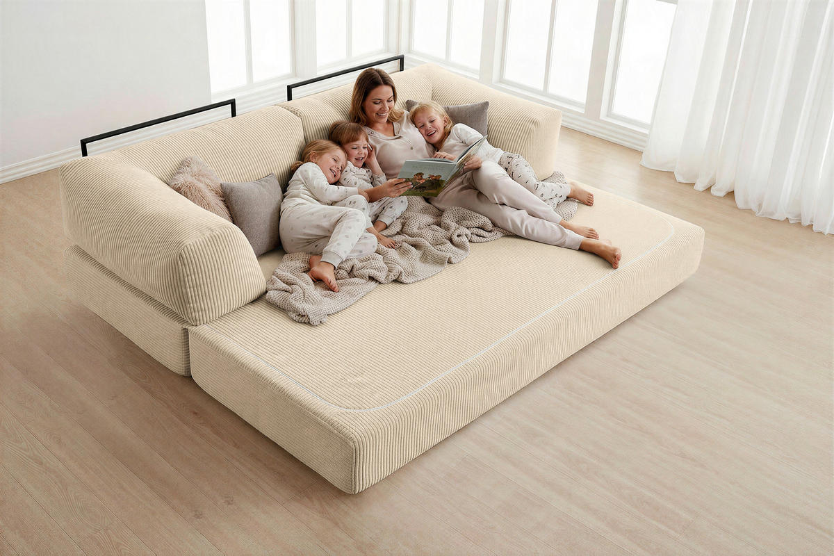 SCHLAFSOFA Cord Creme  - Creme, KONVENTIONELL, Textil/Metall (200/77/80cm) - Carryhome