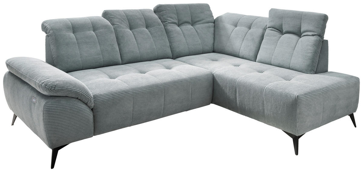 ECKSOFA in Cord Hellblau  - Schwarz/Hellblau, Modern, Textil/Metall (272/200cm) - Livetastic