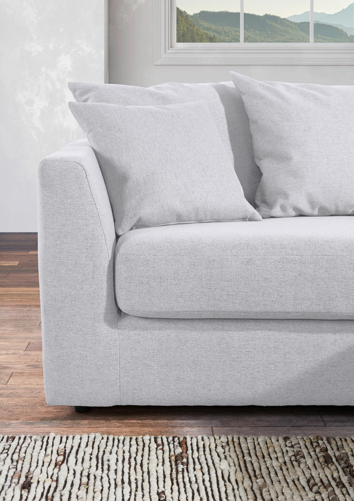 ECKSOFA Grauweiß Flachgewebe  - Grauweiß/Schwarz, Design, Kunststoff/Textil (235/175cm) - home24