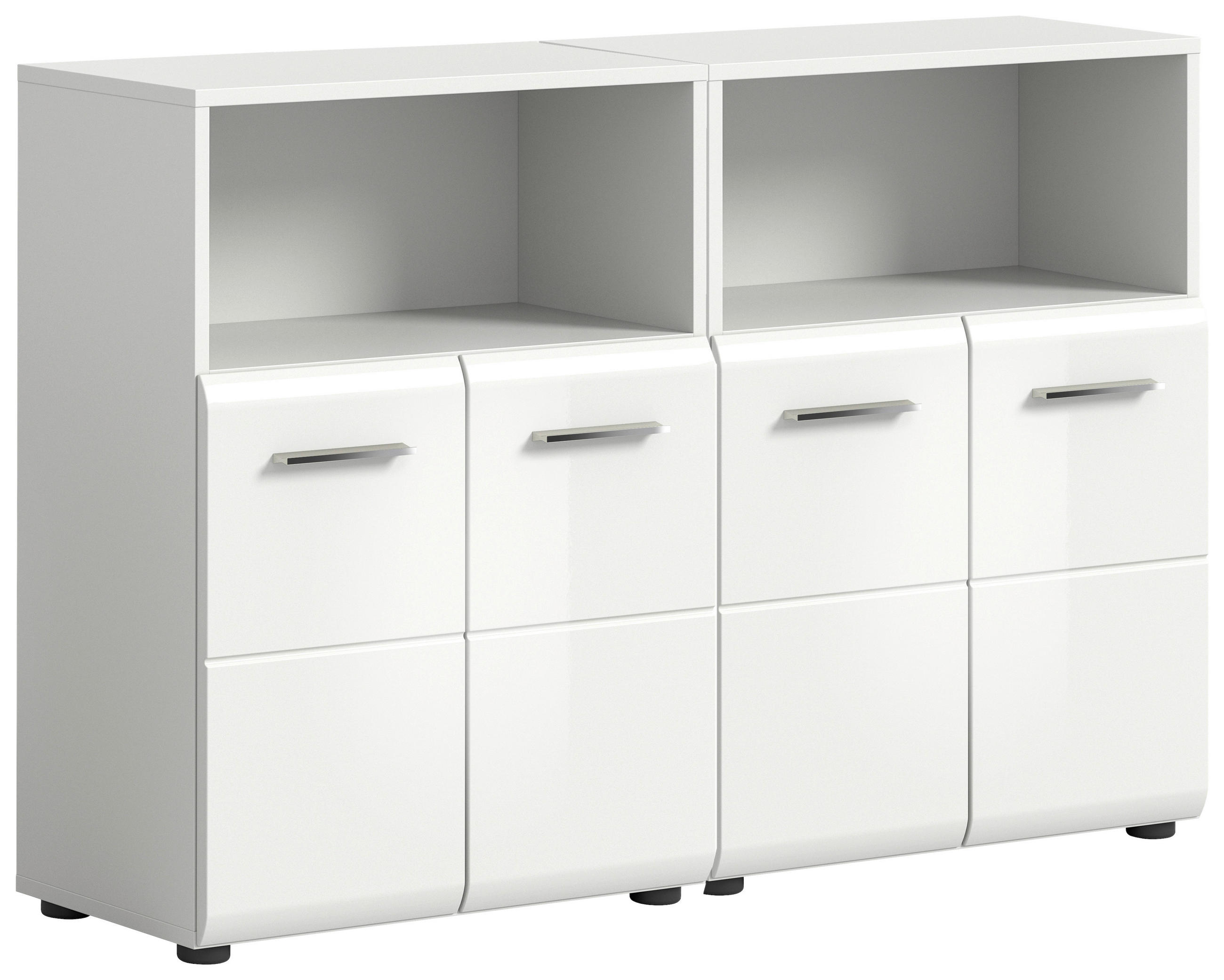 MIDISCHRANK 120/80/30 cm  - Weiß Hochglanz/Silberfarben, MODERN, Holzwerkstoff/Kunststoff (120/80/30cm) - MID.YOU