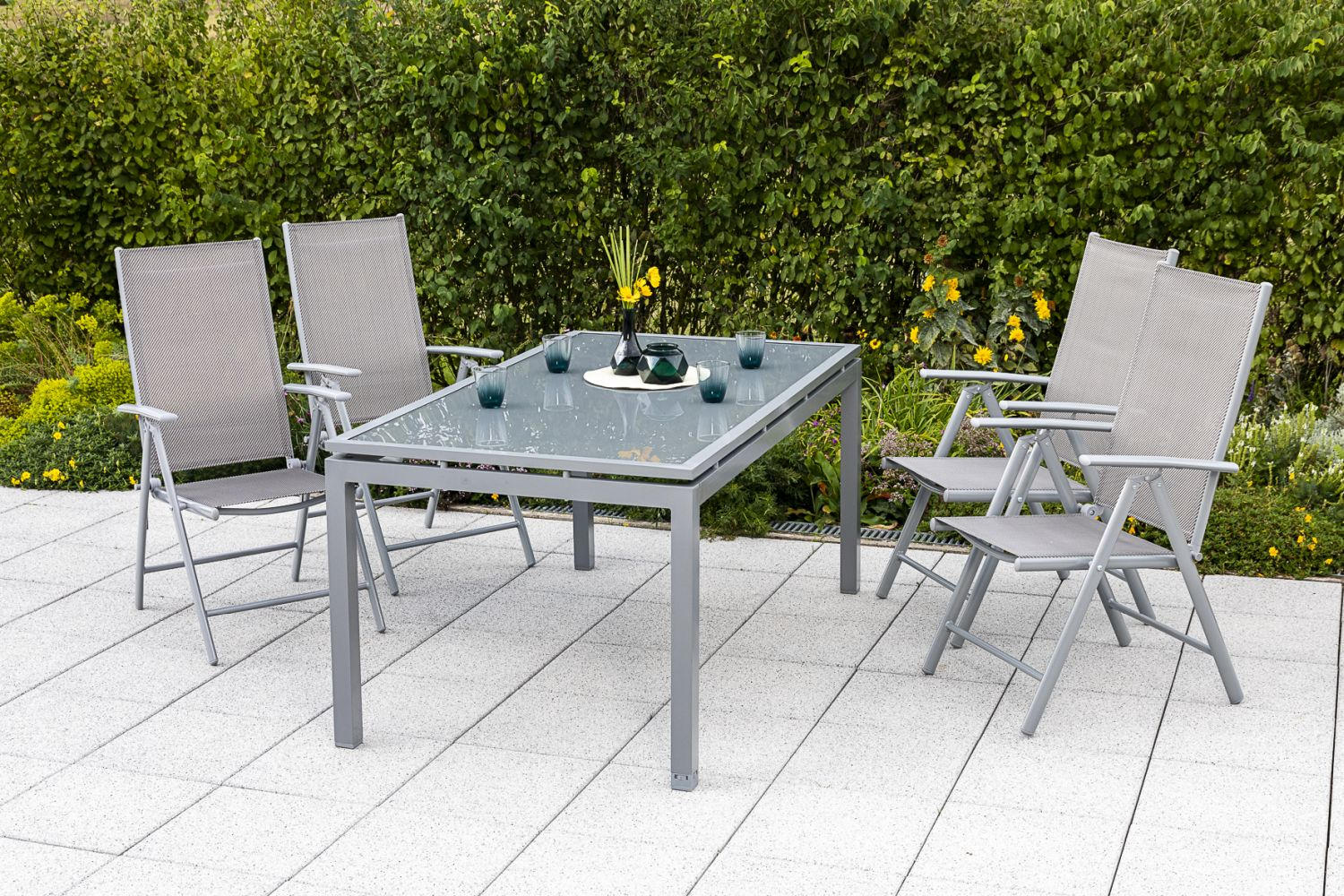 GARTENKLAPPSESSEL-SET Aluminium Braun, Silberfarben  - Silberfarben/Braun, ROMANTIK / LANDHAUS, Textil/Metall (57/108/65cm) - Ambia Garden