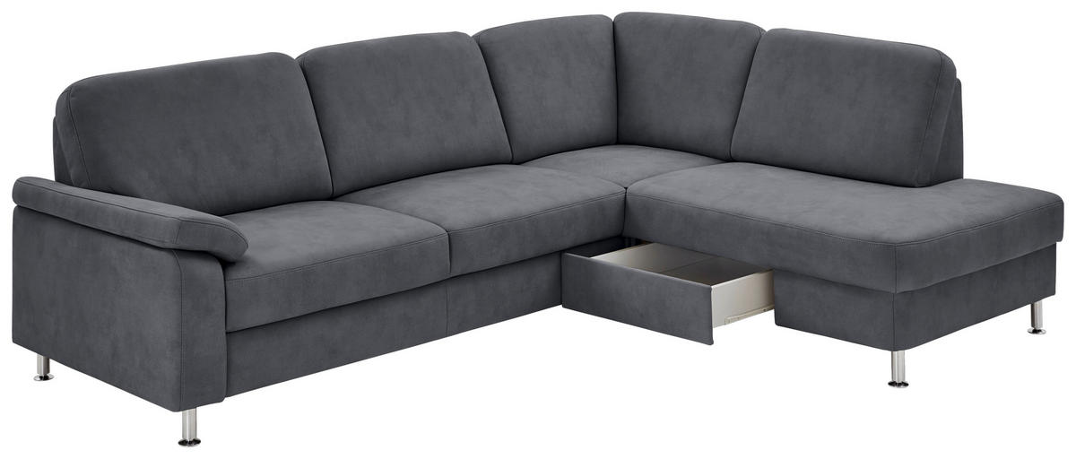 ECKSOFA in Mikrofaser Anthrazit  - Anthrazit, Design, Textil/Metall (266/202cm) - Beldomo System