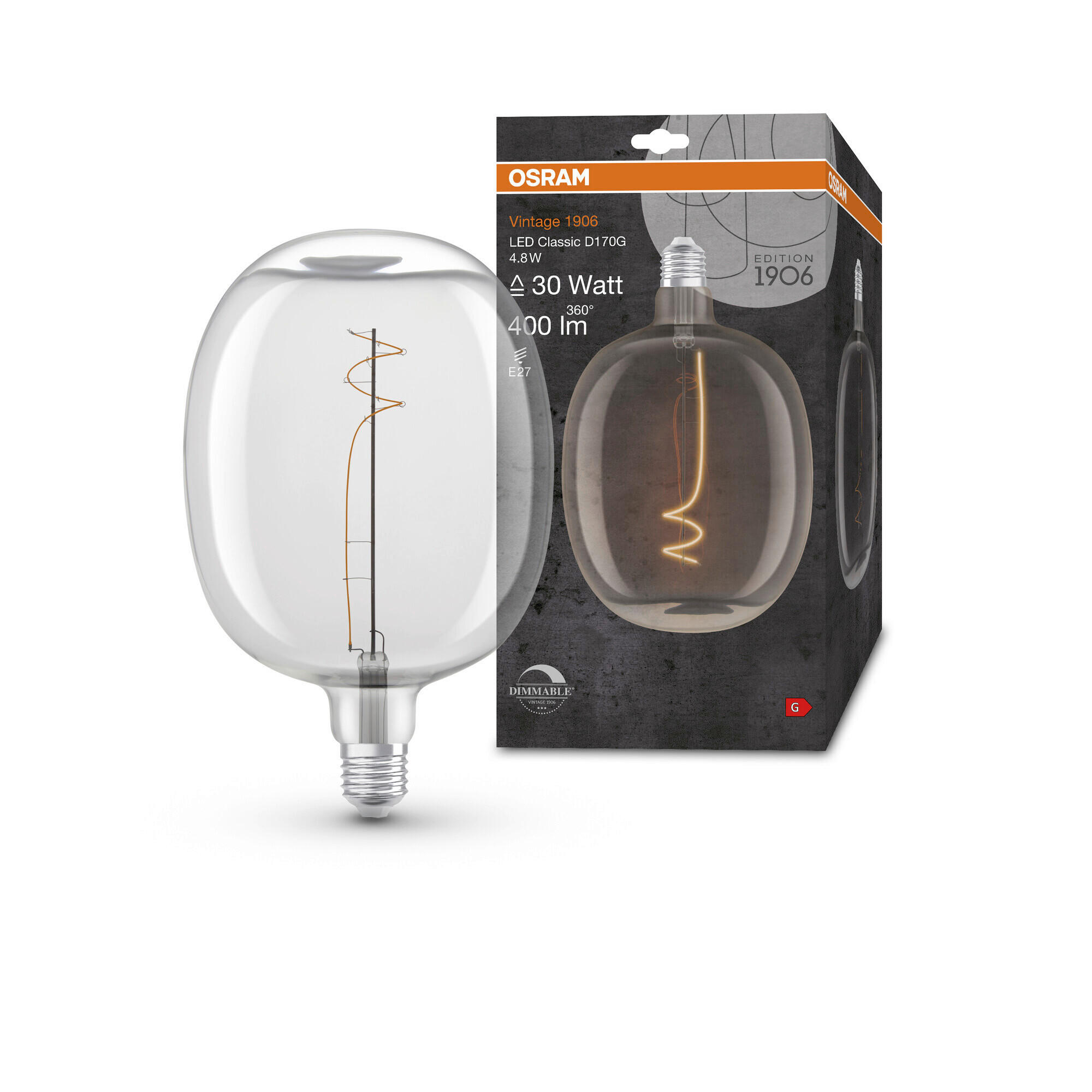 LED-LEUCHTMITTEL   E27 4,8 W  - Klar, Basics, Glas (17/27cm) - Osram