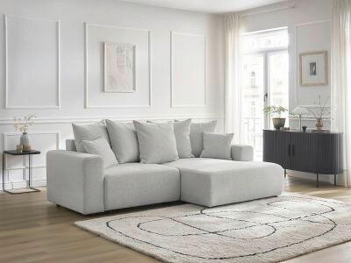 ECKSOFA Ottomane rechts  ATILLA Hellgrau Flachgewebe  - Hellgrau/Schwarz, MODERN, Kunststoff/Textil (244/149cm)