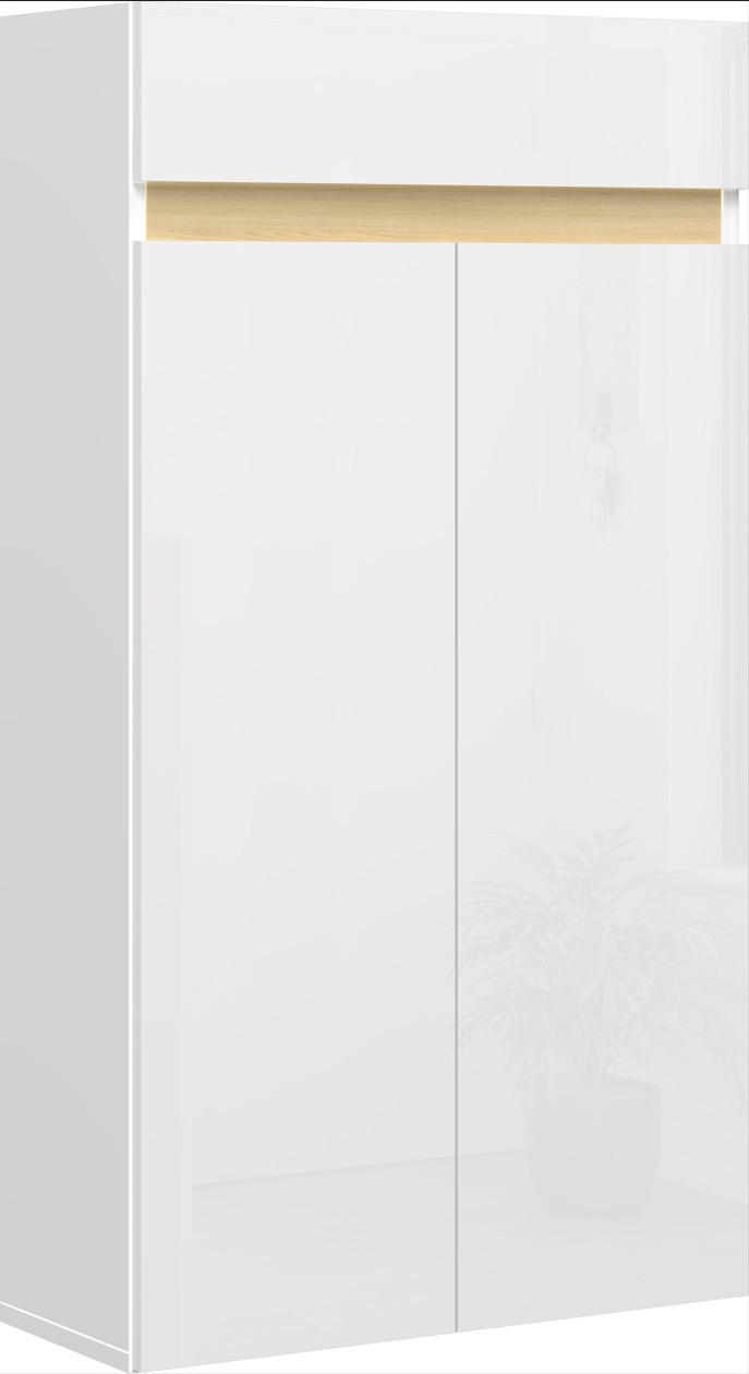 Mid.you Schuhschrank Eiche, Weiß Hochglanz 63x114x35 cm