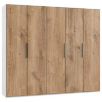 DREHTÜRENSCHRANK 250/216/58 cm,  in Weiß, Eichefarben, 5 Tür(en)  - Chromfarben/Eichefarben, MODERN, Holzwerkstoff (250/216/58cm) - MID.YOU