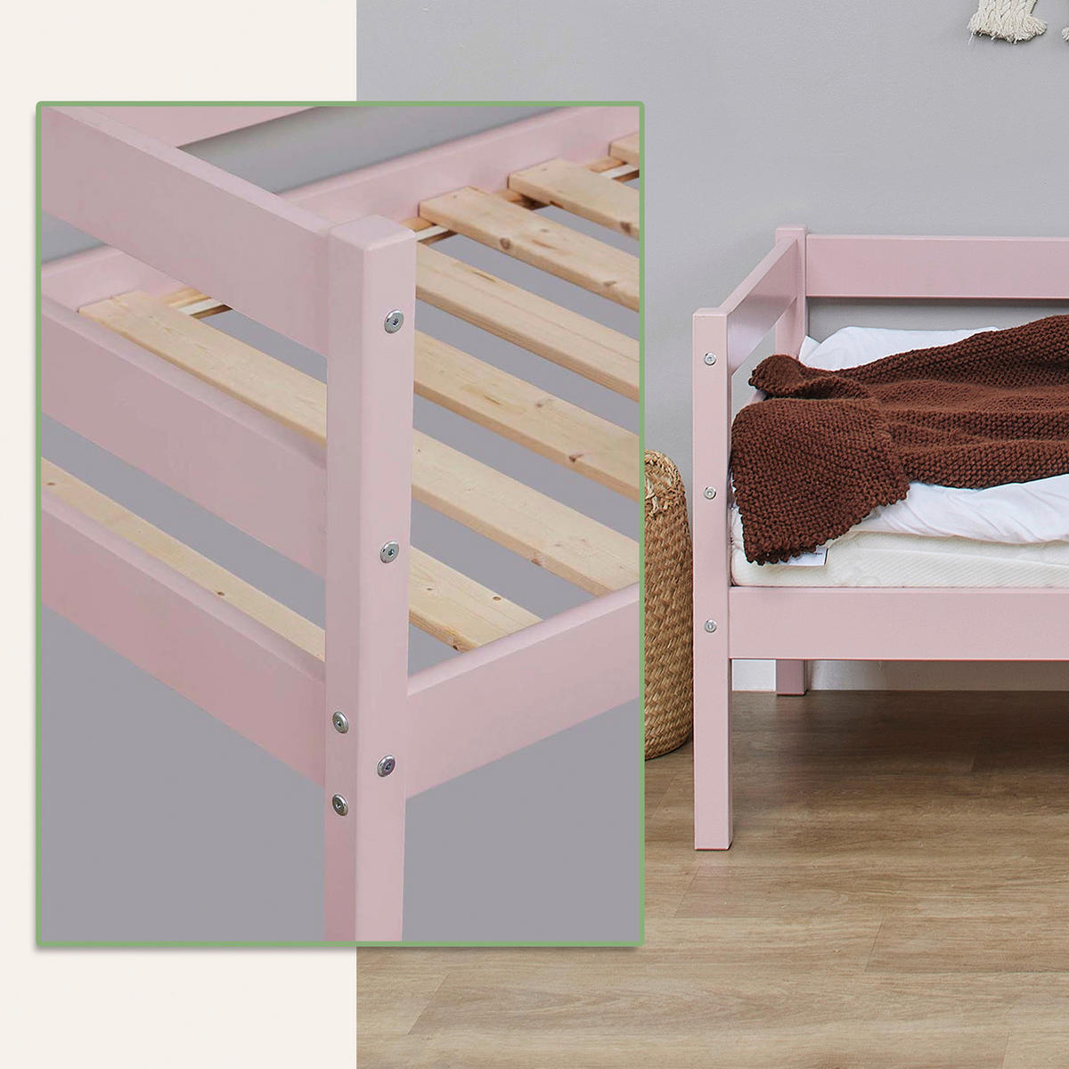 KINDER-/JUNIORBETT - Rosa, MODERN, Holz (70/160cm) - MID.YOU