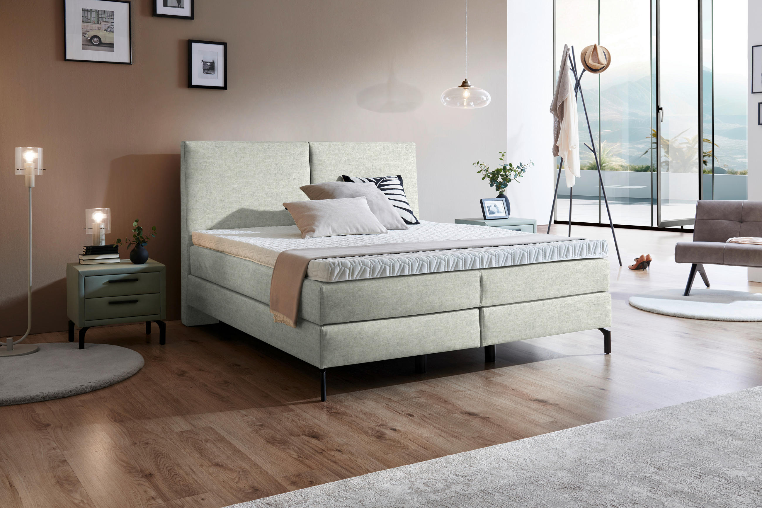 BOXSPRINGBETT 160/200 cm  in Hellgrau  - Hellgrau/Schwarz, KONVENTIONELL, Textil/Metall (160/200cm) - Dieter Knoll