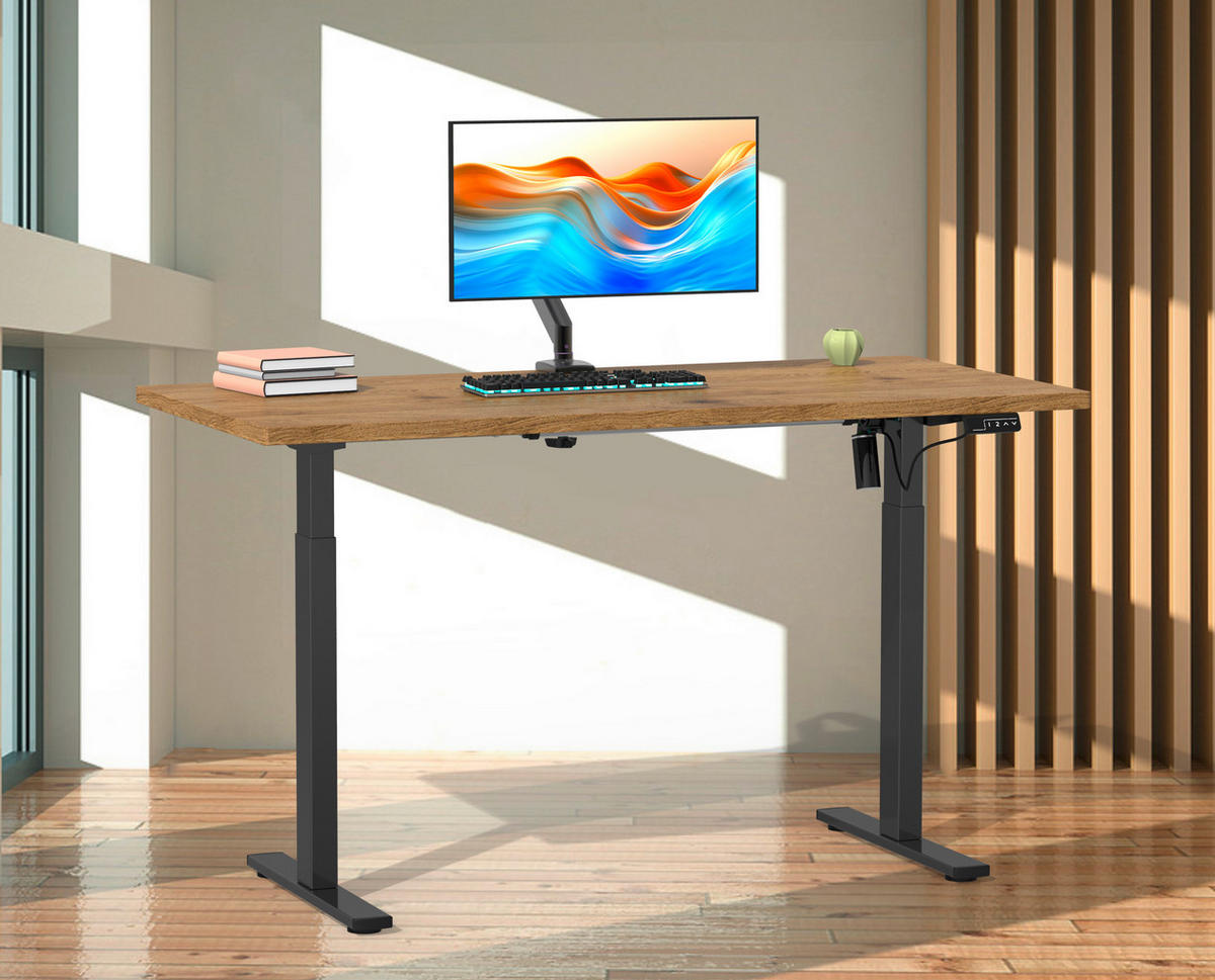 SCHREIBTISCH  in Schwarz, Honigeiche  - Honigeiche/Silberfarben, Design, Holzwerkstoff/Metall (110/71/80cm) - MID.YOU