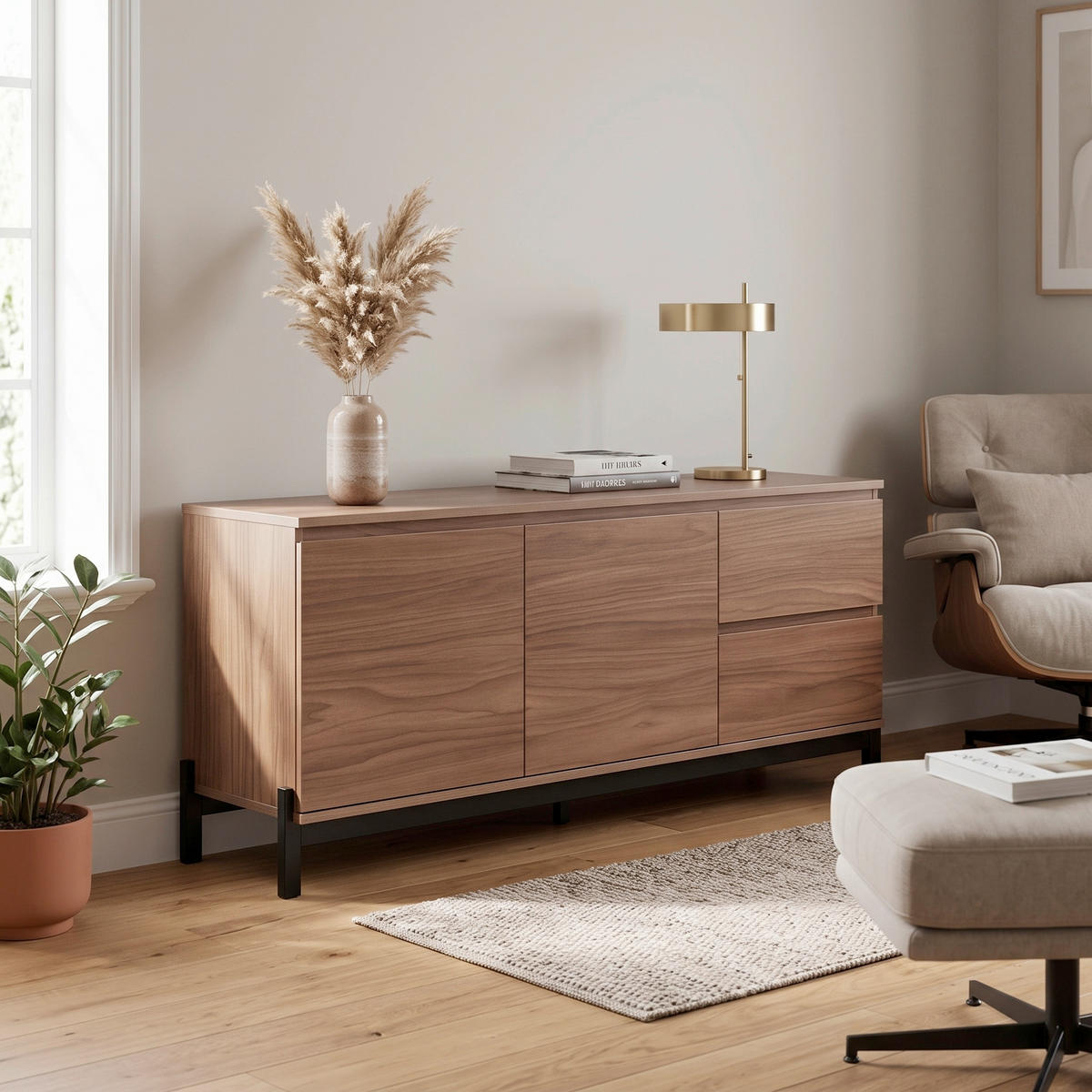SIDEBOARD  135/56/40 cm 2 Schublade(n)  - Nussbaumfarben/Schwarz, Design, Holz/Holzwerkstoff (135/56/40cm) - Livetastic