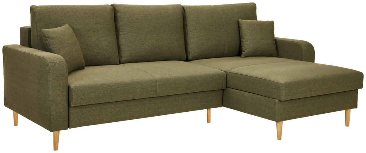 ECKSOFA in Flachgewebe Olivgrün  - Eiche Wotan/Olivgrün, Konventionell, Holz/Textil (255/157cm) - Carryhome