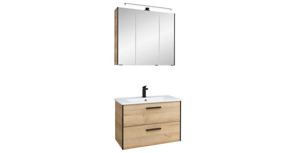 BADEZIMMER 3-teilig in 75 cm - Eichefarben/Schwarz, Natur, Keramik/Holzwerkstoff (75cm) - Xora