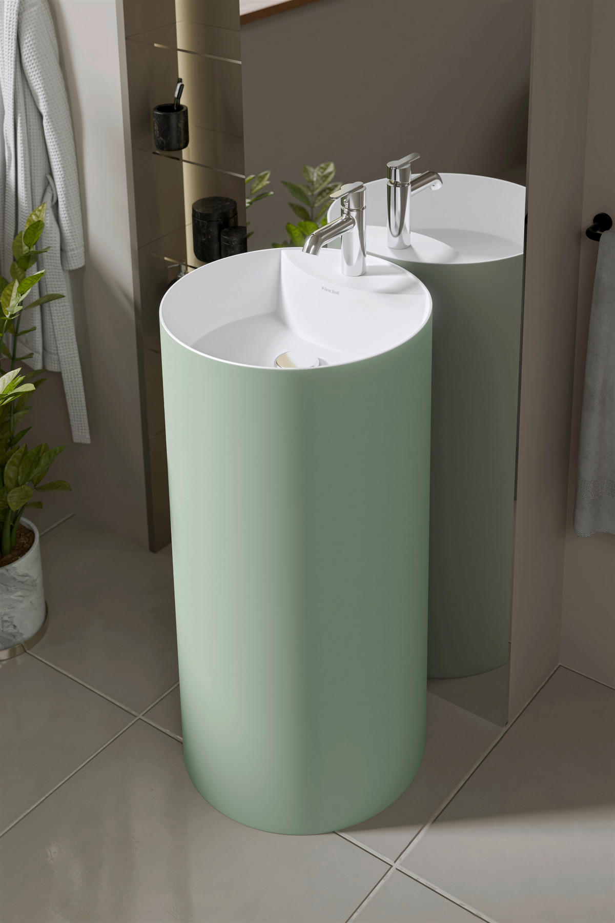 WASCHBECKEN 44/87/44 cm  - Salbeigrün/Weiß, Basics, Stein (44/87/44cm) - Dieter Knoll