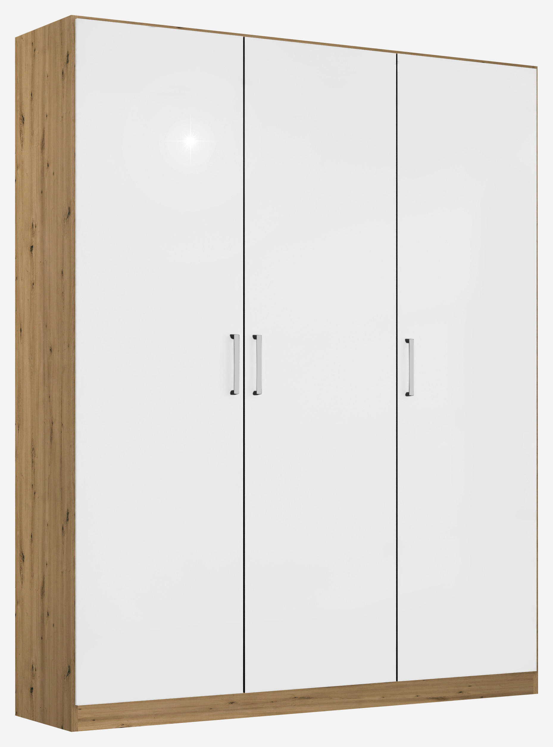DREHTÜRENSCHRANK in Eiche Artisan, Weiß Hochglanz - Chromfarben/Weiß Hochglanz, MODERN, Holzwerkstoff/Kunststoff (136/210/54cm) - Rauch Möbel