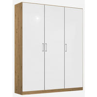 DREHTÜRENSCHRANK  in Eiche Artisan, Weiß Hochglanz  - Chromfarben/Weiß Hochglanz, MODERN, Holzwerkstoff/Kunststoff (136/197/54cm) - Rauch Möbel